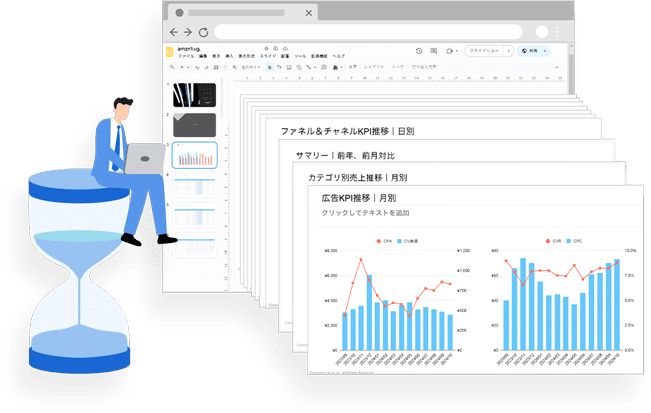 スライド形式の報告書を数分で自動生成します